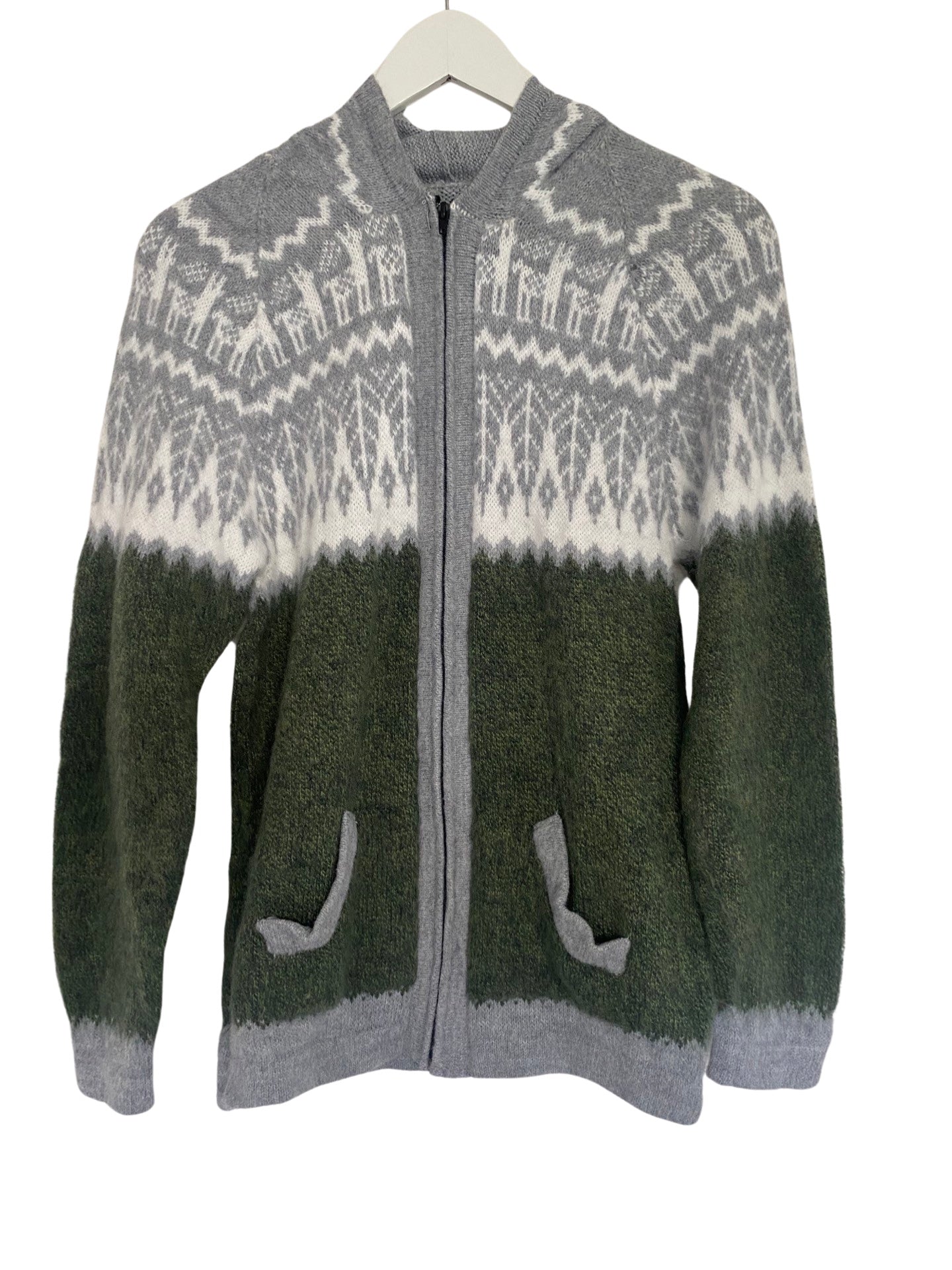 Grey/Green Zip Cardigan