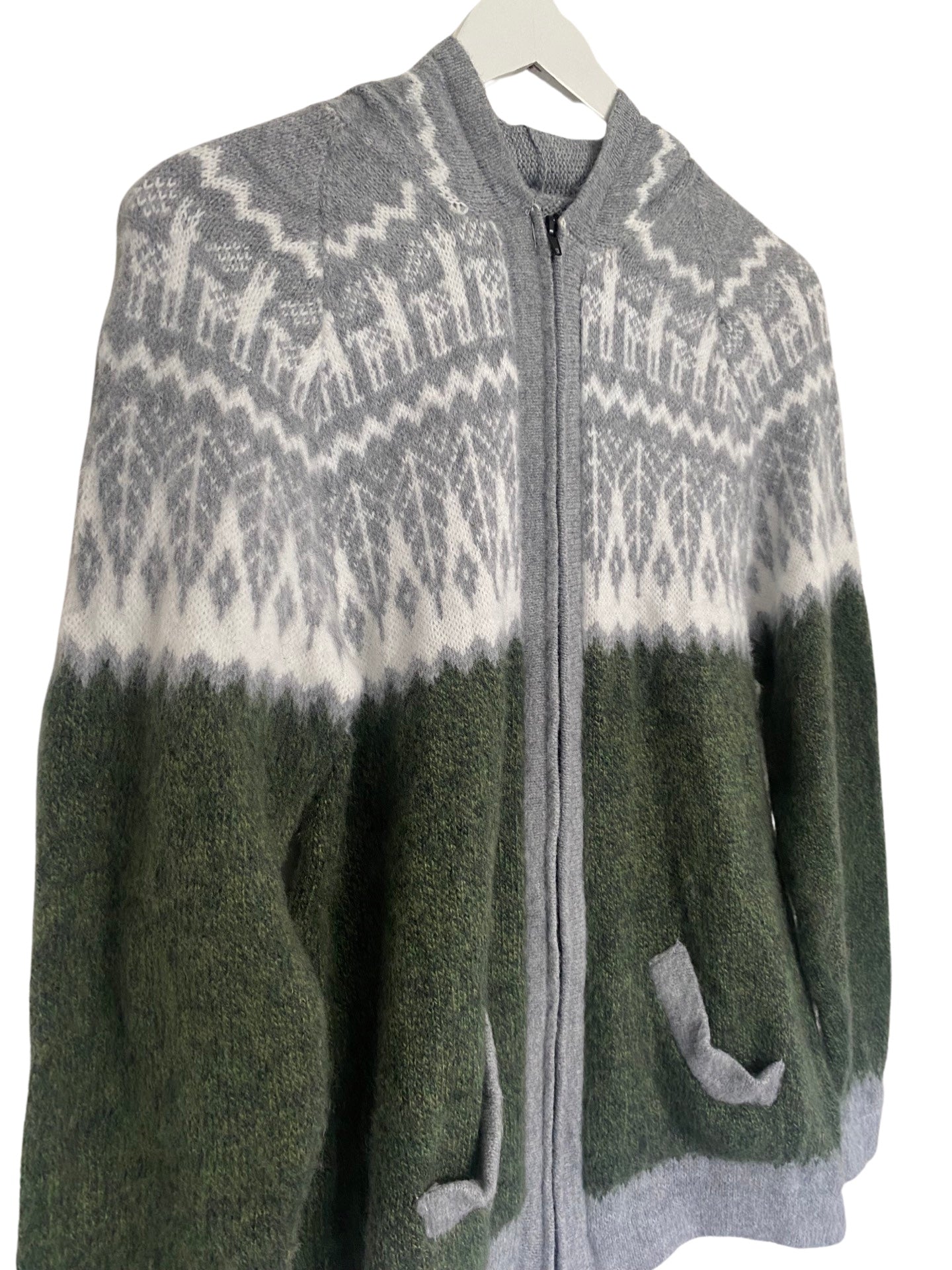 Grey/Green Zip Cardigan